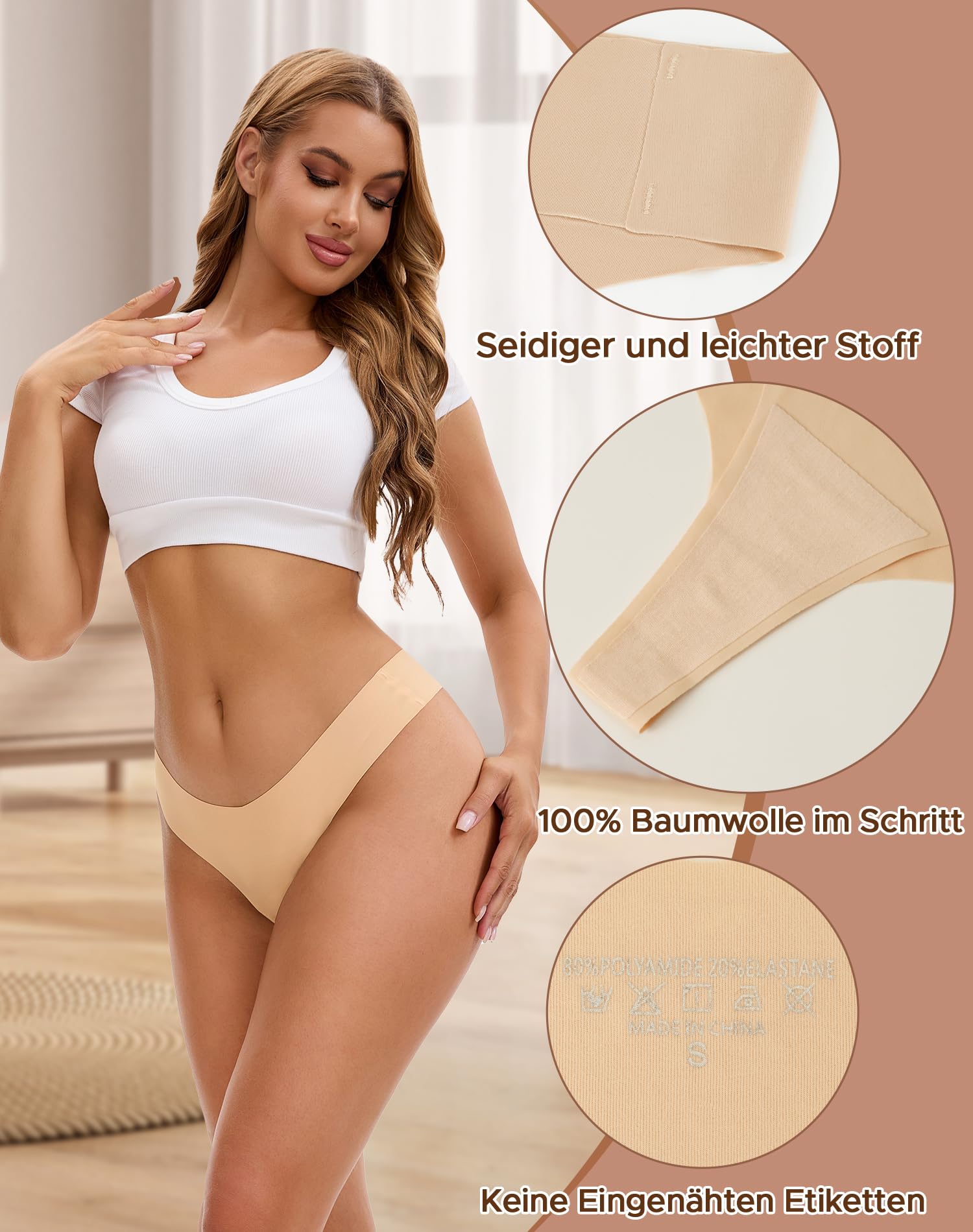 INNERSY Stringi damskie bezszwowe seksowne bezszwowe majtki cienkie bezszwowe bielizna 6 sztuk