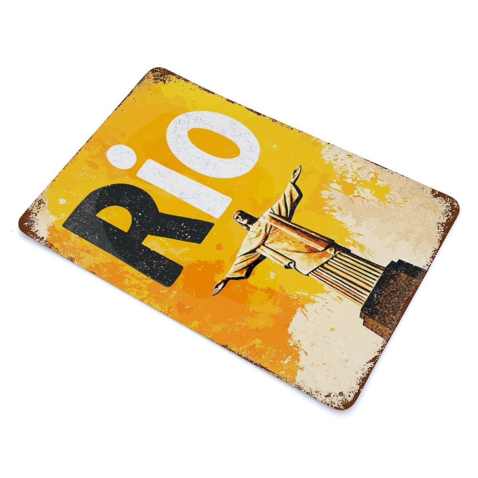 Vintage Metal Tin Sign with Rio De Janeiro Christ The Redeemer Design 11.8"x7.9", for Patio, Garden Room And Bar Decor, Novelty Wall Decor