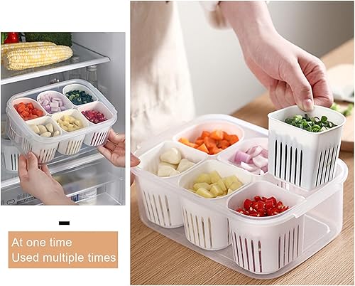 Miniatura 5 de MANMAOHE Recipientes de almacenamiento de alimentos para refrigerador con tapas herméticas para refrigerador, caja de alimentos frescos con 6 cestas