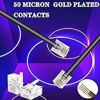 Vista 6 de Paquete de 3 cables de extensión de teléfono de 1 pie con enchufes RJ11 6P4C estándar para teléfono fijo y fax (3, negro, 1 pie)