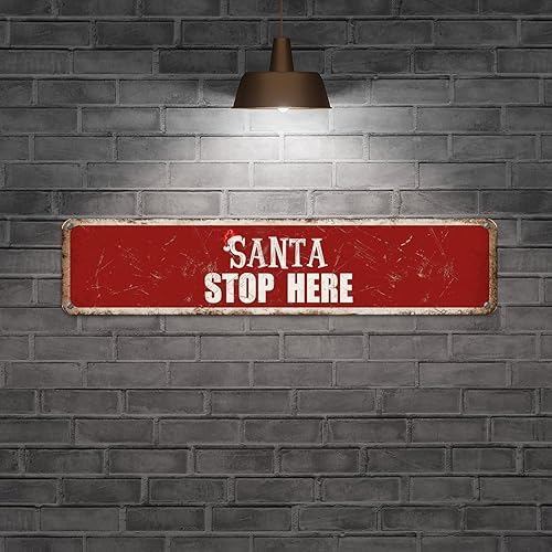 Vista 56 de Santa's Workshop North Pole Street Letreros personalizados de metal para exteriores, letrero de metal de bienvenida para Navidad, decoración