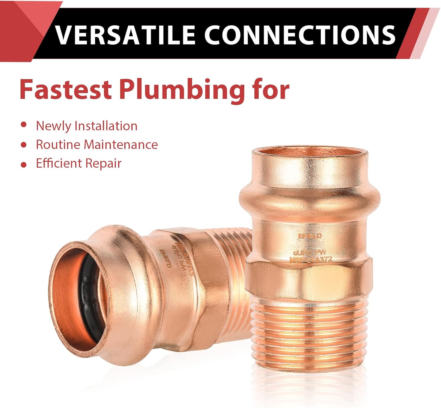 (Pack of 10) EFIELD Press Copper Fittings,3/4-Inch Copper Press x 3/4-inch Male Copper Adapters,(PRESS043)