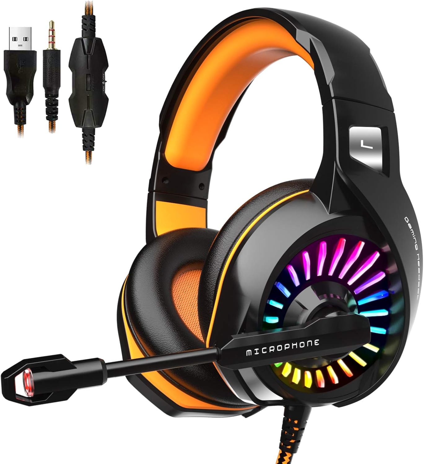ZIUMIER Z20 Gaming Headset for PS4, Xbox One, PC, with Noise Isolation Microphone, 50mm Driver, RGB LED Light, Surround Sound, Orange