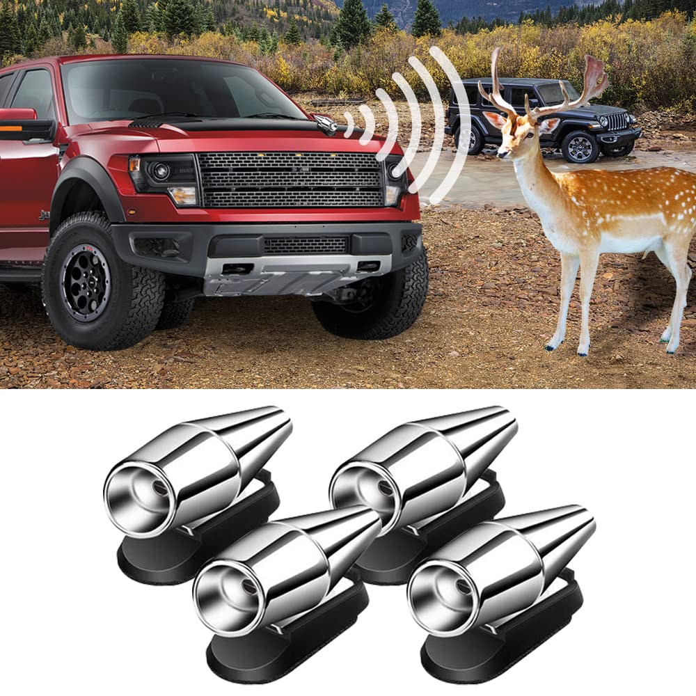 4 Pack Deer Warning Whistle for Car,Deer Warning Unit Animal Whistle with Extra Tapes,Car Forest Driving Deer Warning Alarm Animal Alert,Save Deer Whistles Repellent Devices (4 Silver)