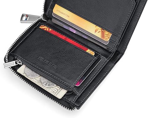 Miniatura 6 de VANNANBA Billetera de piel auténtica con cremallera para hombre, con bloqueo RFID, doble cremallera alrededor de billeteras con bolsillo para