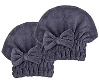 Vista 7 de Toallas de microfibra para secar el cabello con gorro de ducha con nudo de lazo, turbante para el cabello, gorro de baño para cabello rizado, corto
