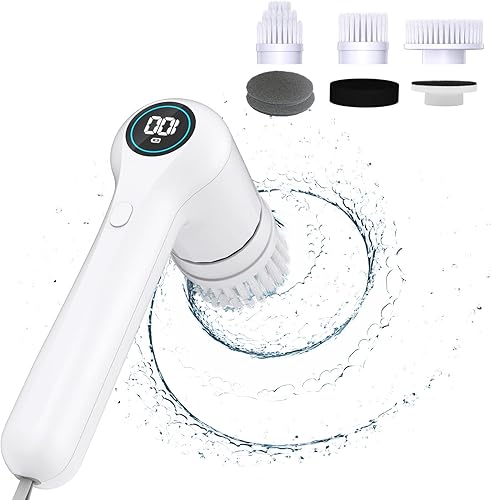 Limpiador eléctrico giratorio WKY Power para limpiar la ducha, baño, bañera, azulejos, estufa, cepillo eléctrico, 6 cabezales de cepillo de fregar,