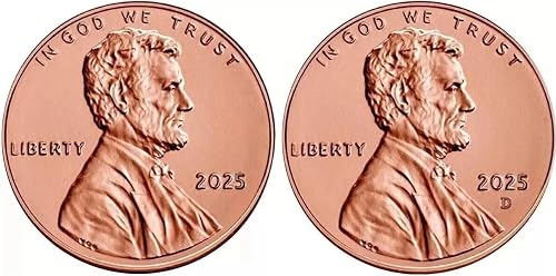 2025 P & D Penny Set, Uncirculated BU Lincoln Cent, 1 of Each Mintmark, Last Pennies Made