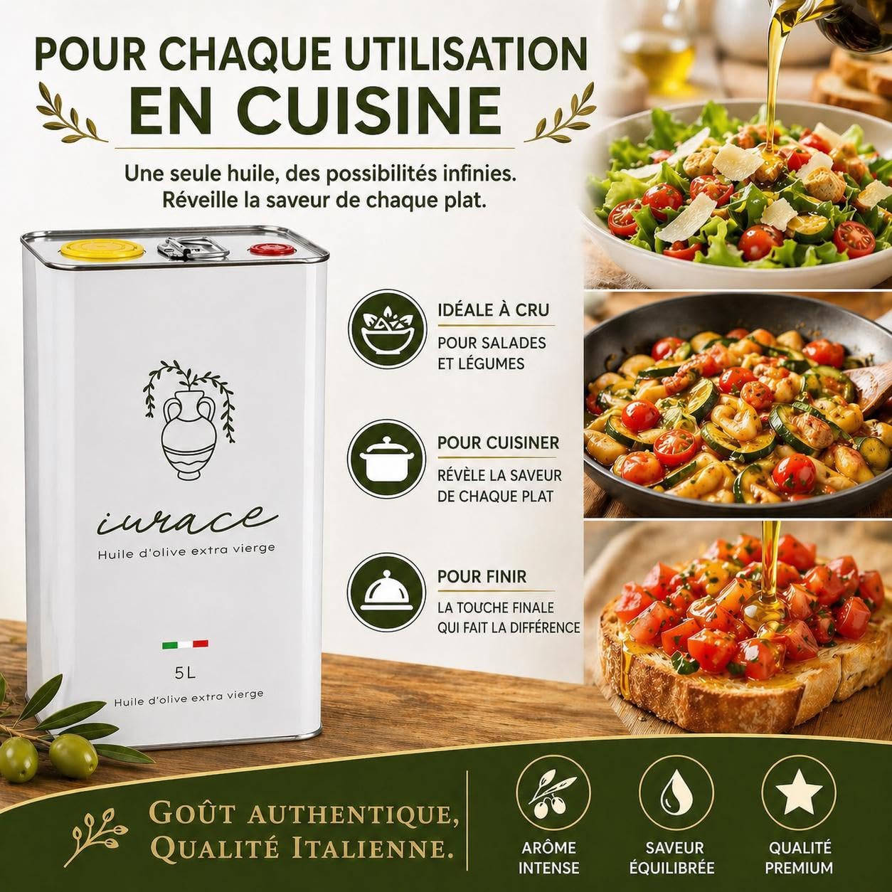 IURACE Huile d’Olive Extra Vierge 5L – 100% Italienne – Pressée à froid – Calabre