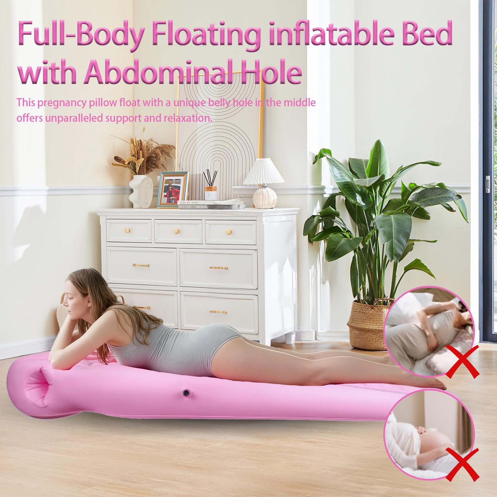 Nadmuchiwana poduszka ciążowa, mata do jogi dla kobiet w ciąży, z otworem, wygodne flokowane łóżko dmuchane PCW, dla kobiet w ciąży, poduszka ciążowa do spania