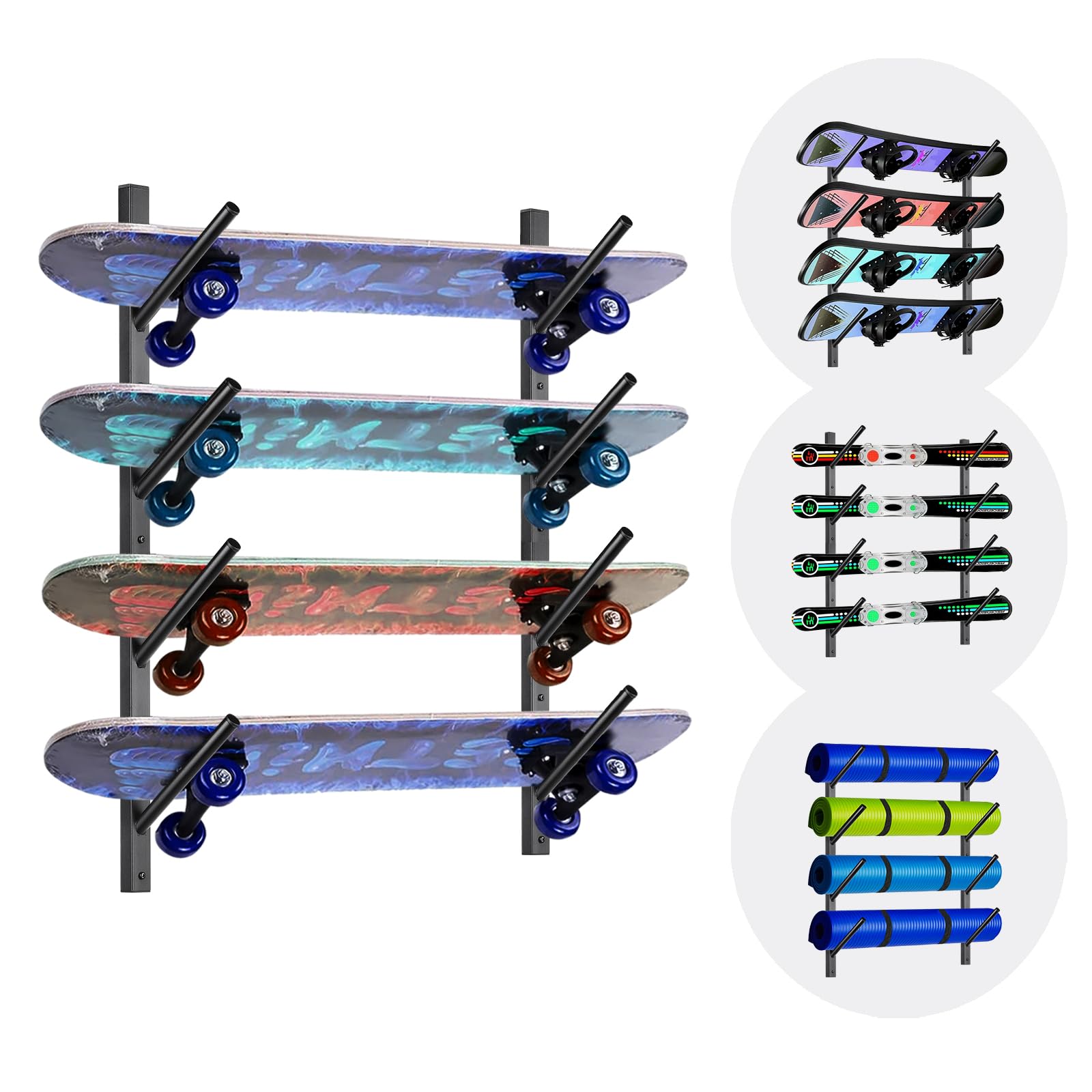 Skateboard Wandhalterung, Skateboard Halterung, Snowboard Wandhalterung, Snowboard Halterung Wand, Ski Wandhalterung – 6-Stockige Halterung, Abnehmbar oder Kombinierbar