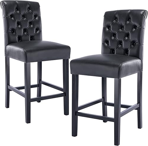 chairus Juego de 2 taburetes de bar de altura de mostrador, modernos de mediados de siglo, de 26 pulgadas, con botón tuted en la espalda, cómodos,