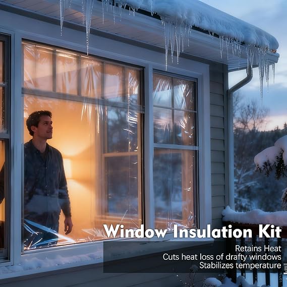 Window Insulation for Winter, 62''x42''-9PCS Window Insulation Kit, Window Plastic for Winterizing, Clear