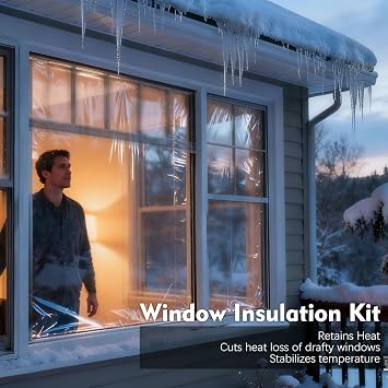 Window Insulation for Winter, 62''x42''-9PCS Window Insulation Kit, Window Plastic for Winterizing, Clear