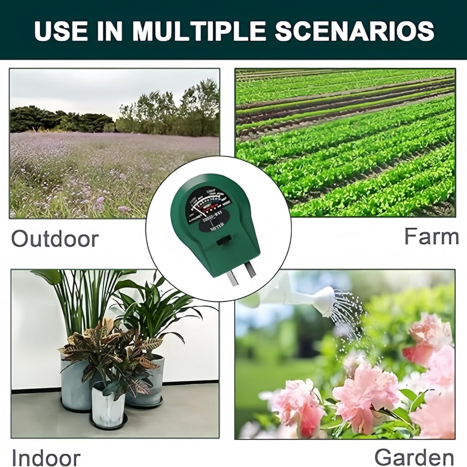 Testeur d'humidité du sol, détection de l'illumination 3 en 1, valeur du pH, testeur de pH du sol multifonctionnel, idéal pour le jardin, la pelouse, la ferme, une utilisation en intérieur et en