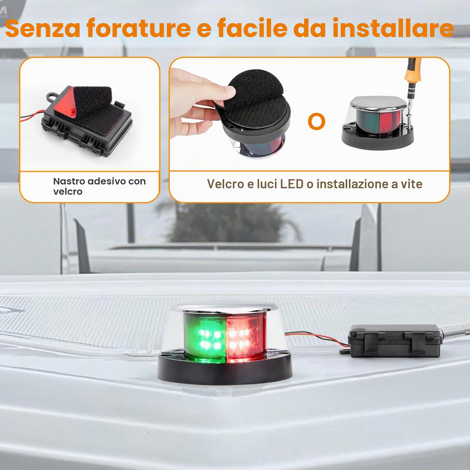 Luci di Navigazione a LED per Barche a Batteria, Installazione Senza Attrezzi, Impermeabili IP67, Luci di Prua Rosse e Verdi per Barche da Pesca, Barche a Consolle Centrale