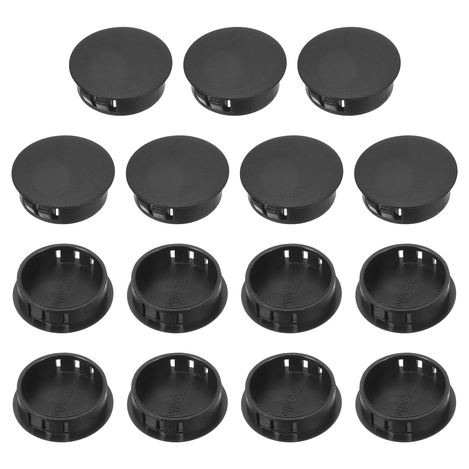 PATIKIL 35 mm/1-3/8" Plastic Hole Plugs, 15 Pack Flush Type Round Plug Snap in Hole Panel Tube Kitchen Cabinet Furniture Fencing Post Pipe Insert End Caps, Black — image 1