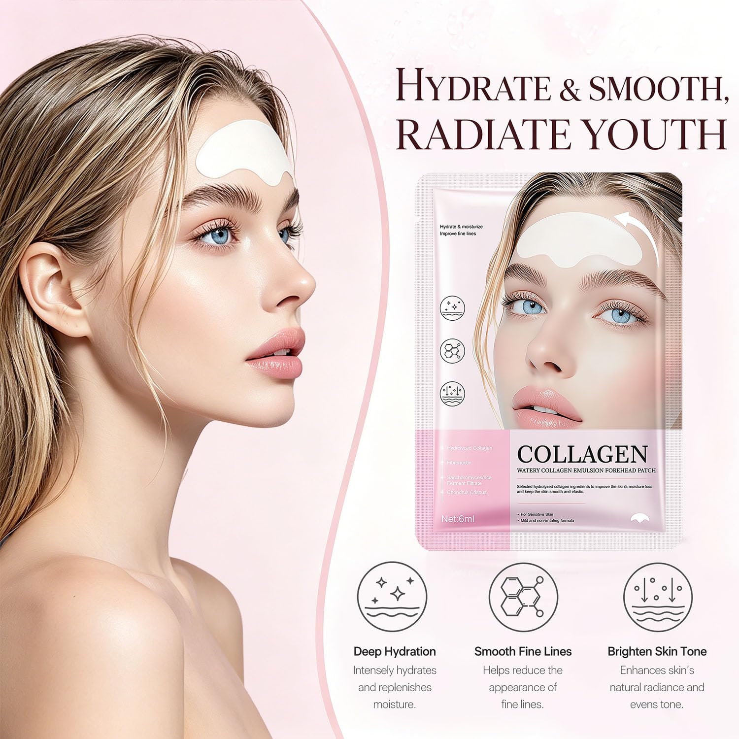 Forehead Wrinkle Patches (10PCS), Face Tape for Wrinkles Overnight, Forehead Tape with Collagen & Hyaluronic Acid, Anti Wrinkle, Smooth Fine Lines, Forehead Wrinkles Treatment for All Skin