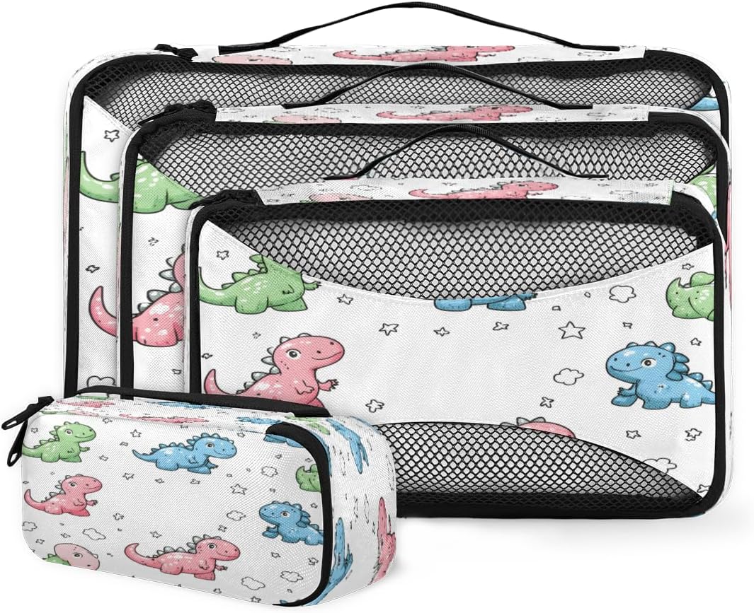 Star Cute Dinosaur 4 Set Packing Cubes Packing Cubes for Women Lightweight Travel Essential Bag Clothes Carry on Suitcase Bags for Accessories Essentials