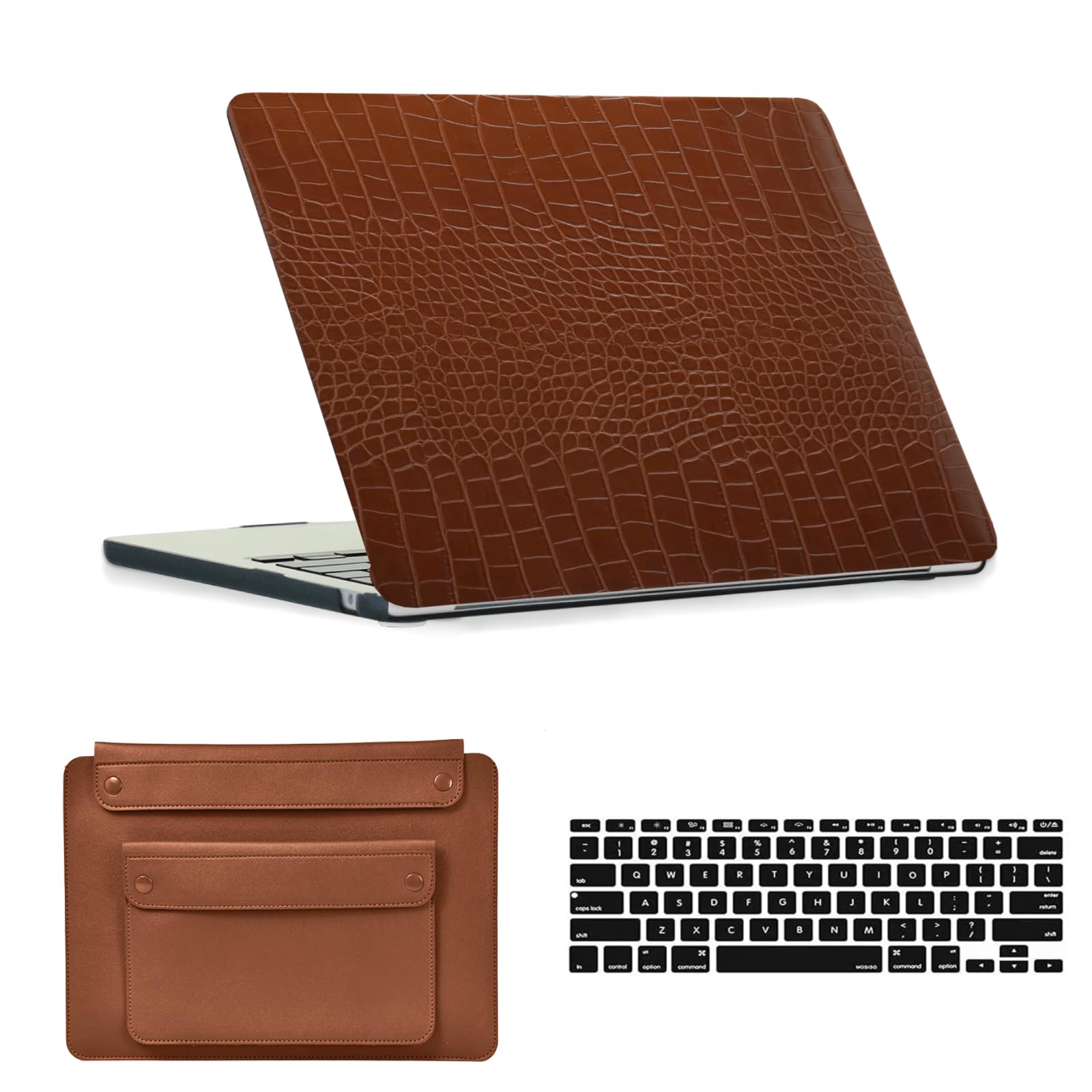 Carcasa MacBook Pro 15 efecto cocodrilo marrón con funda y protector teclado 8