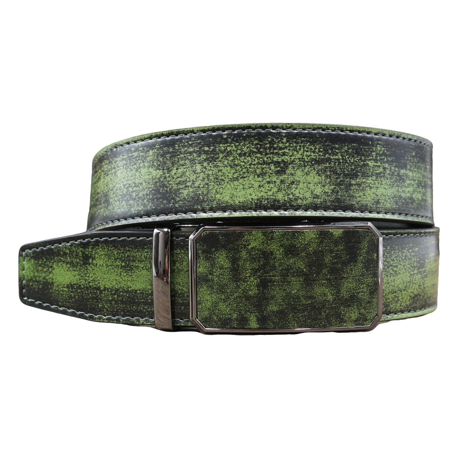 Jiary Men's Green Automatic Buckle Belt ,Vintage Work Genuine Leather Belts For ,Business Casual Belts For Dress,,115Cm/45.3''