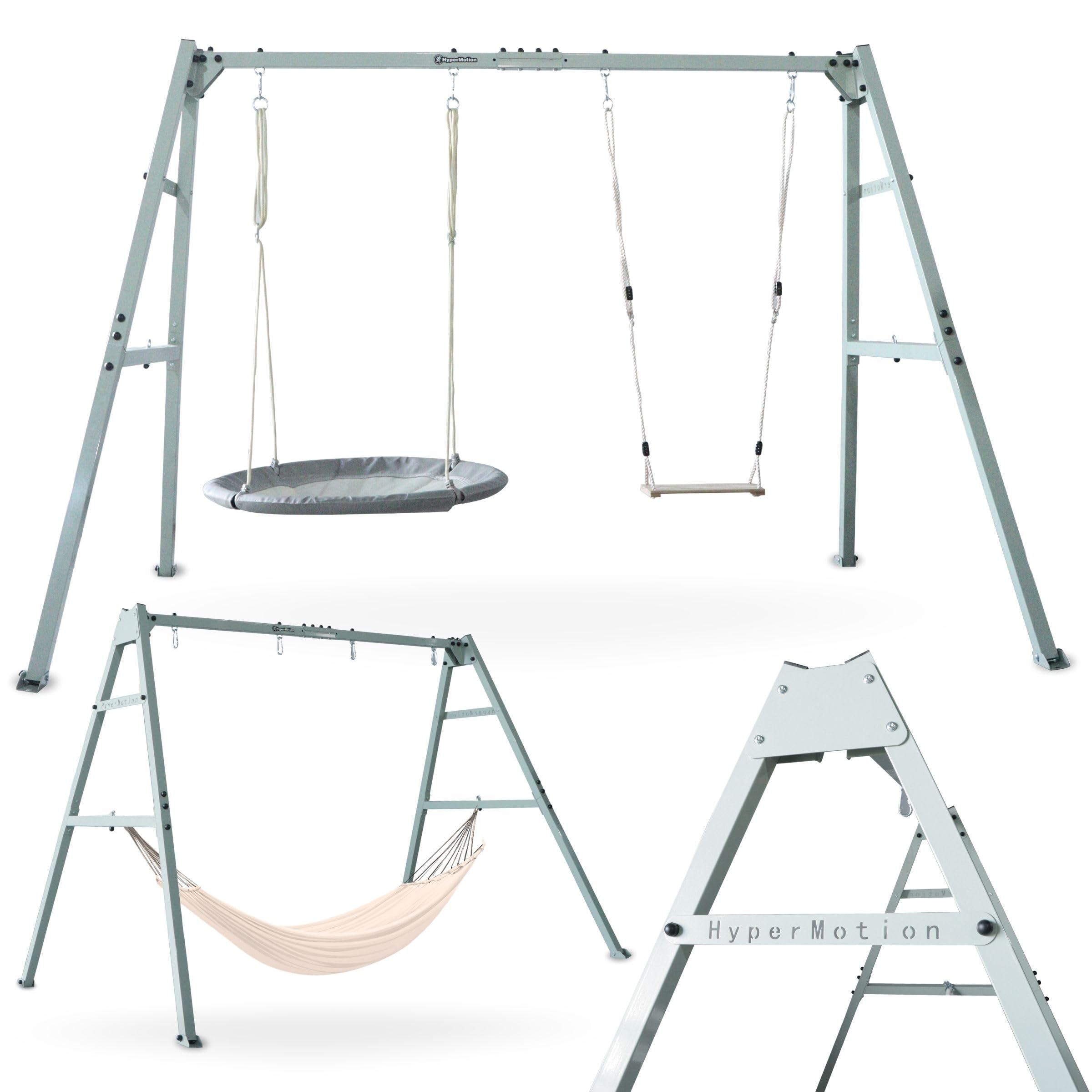 HyperMotion Altalena da Giardino 3-in-1 per Bambini e Adulti - Set con Dondolo, Nido Cicogna, Amaca - Struttura Acciaio Regolabile 180kg