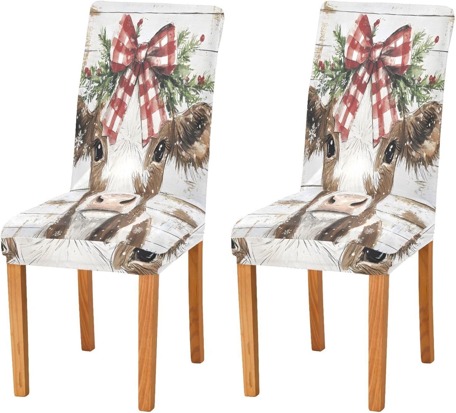 ALAZA Chair Covers for Dining Room, Watercolor Cow Stretch Chair Cover Sets Chair Protector Removable Washable for Ktichen Restaurant Hotel