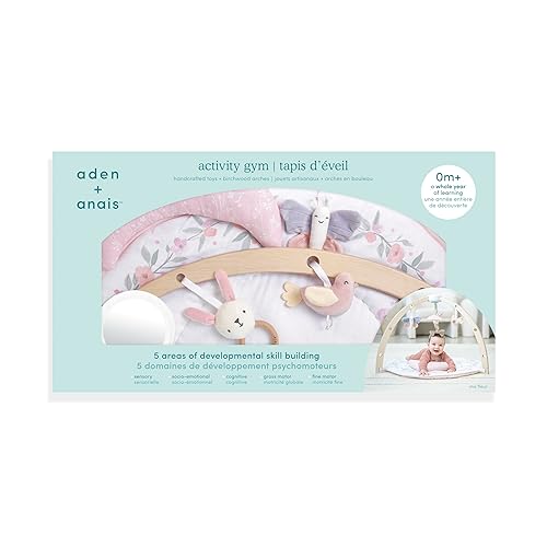 Miniatura 9 de aden + anais Play and Discover Baby Activity Gym - Más de 30 beneficios de desarrollo - 3 juguetes acoplables + almohada de felpa para el tiempo