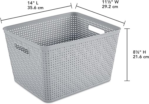 Sterilite 6-Pack Tall Basket, Woven Plastic Storage Baskets for Organization, Cement - Organizing Bin Containers with Handles for Bedroom, Bathroom, Dorm, and Closet