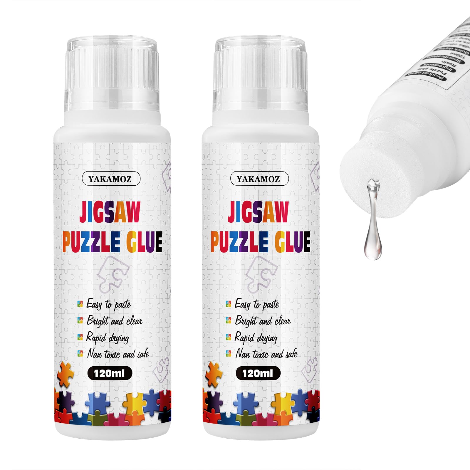 YAKAMOZ Jigsaw Puzzle Glue with Sponge Head for Adults Clear Water-Soluble Craft Glue Quick Dry for 1000/1500/3000 Pieces of Puzzle,240ML