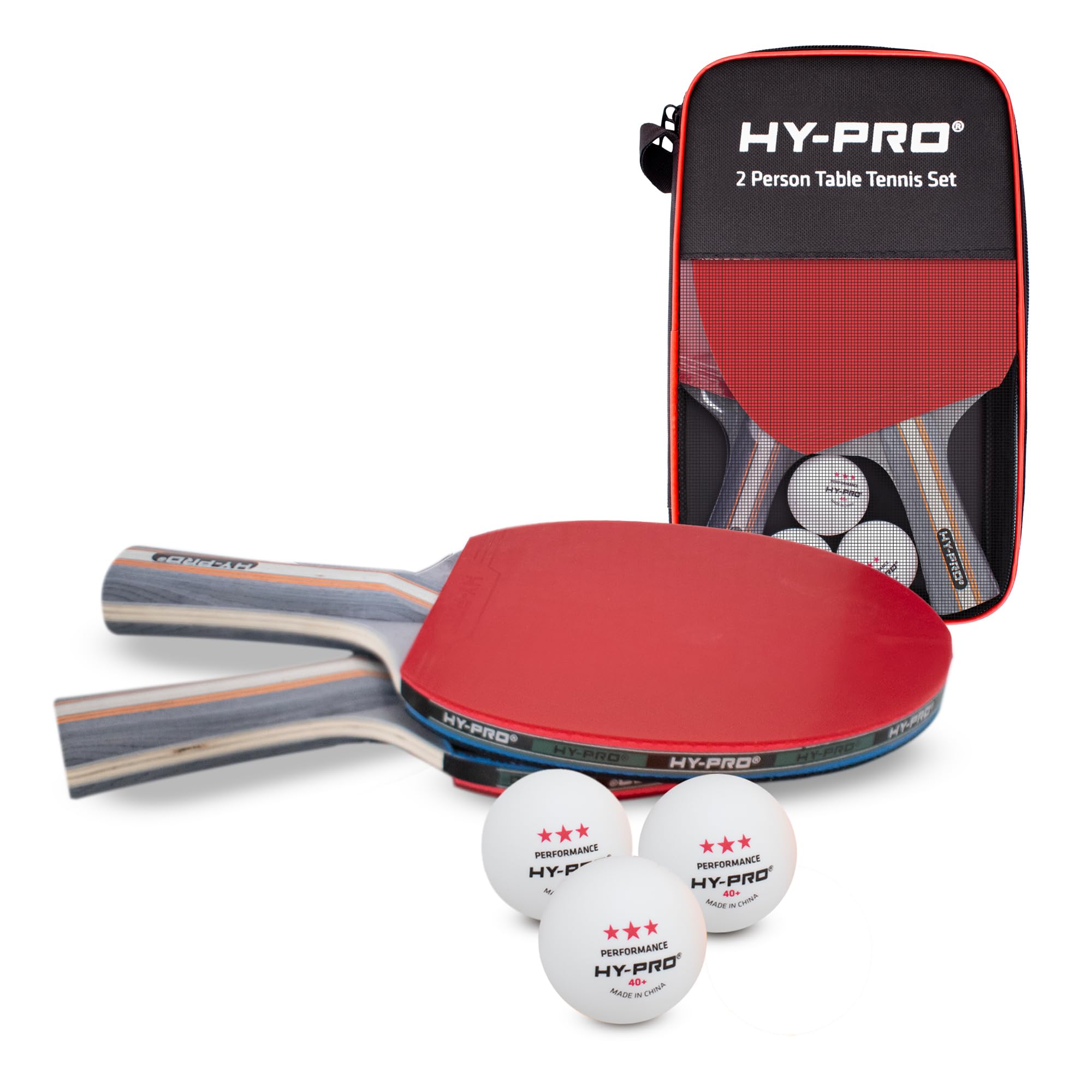 Hy-Pro Table Tennis Set with Bats – Complete Ping Pong Set with 3 Star Table Tennis Balls and 2 Multi-ply Bats - Ideal Ping Pong Bat Kit with Portable Paddle Carry Case for Home or Outdoor Play