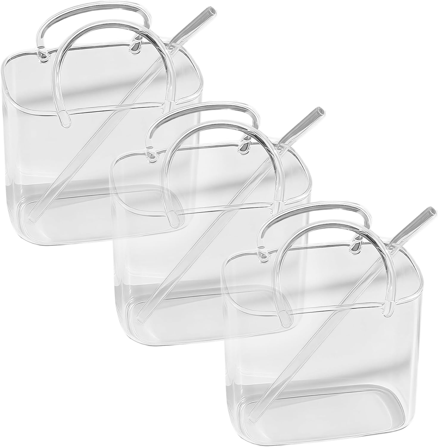 770ml Cute Cocktail Glass - Glass Purse for Drinks with Handle, Unique Drinking for Home Bar, Juice and Iced Tea, 3PCS