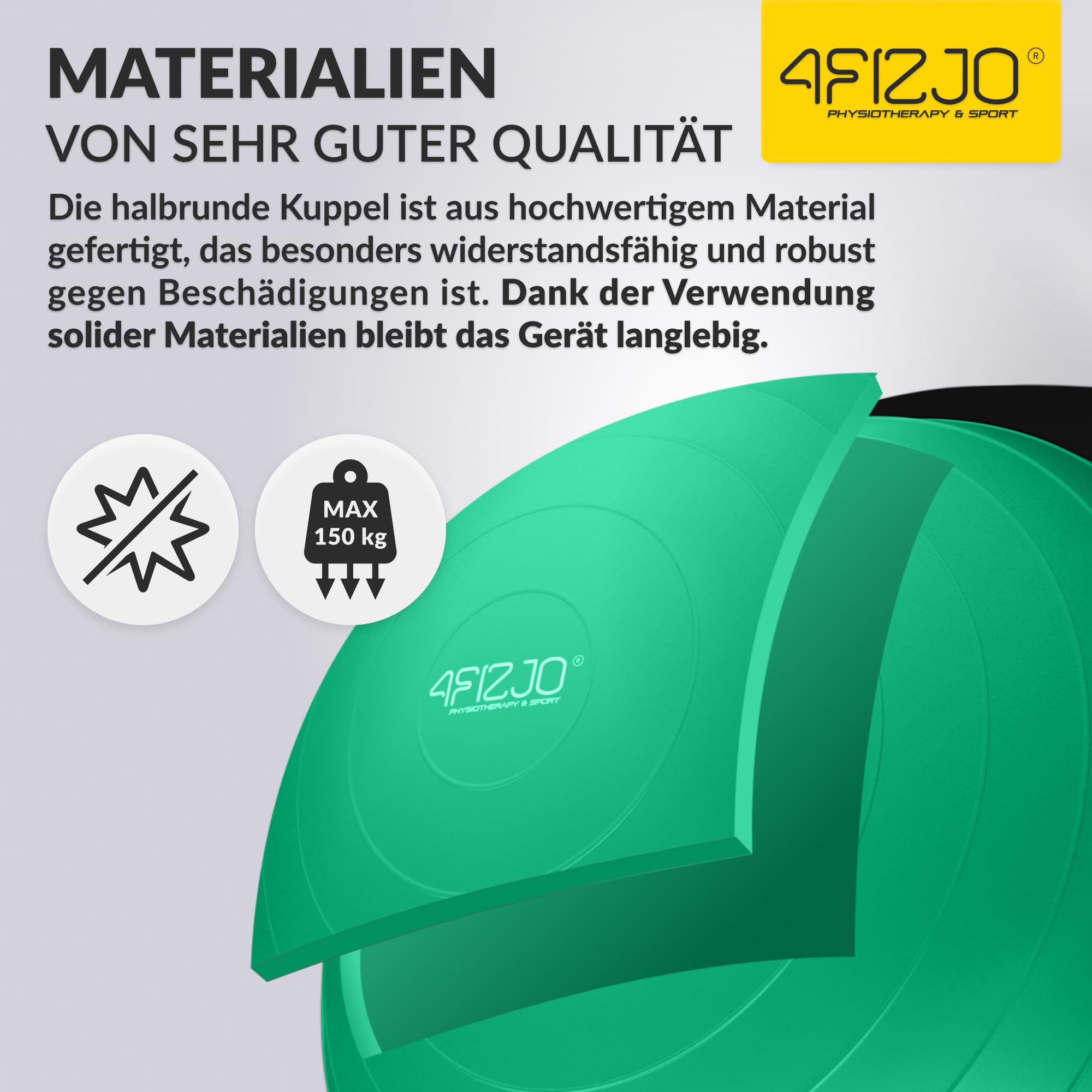 4FIZJO Balance Ball Trainer 60cm Anti-Rutsch, Halbkuge, Gymnastikball für Yoga Fitness, mit Widerstandsbändern, Pumpe, Gleichgewichtstraining, Krafttraining, Fitnessball