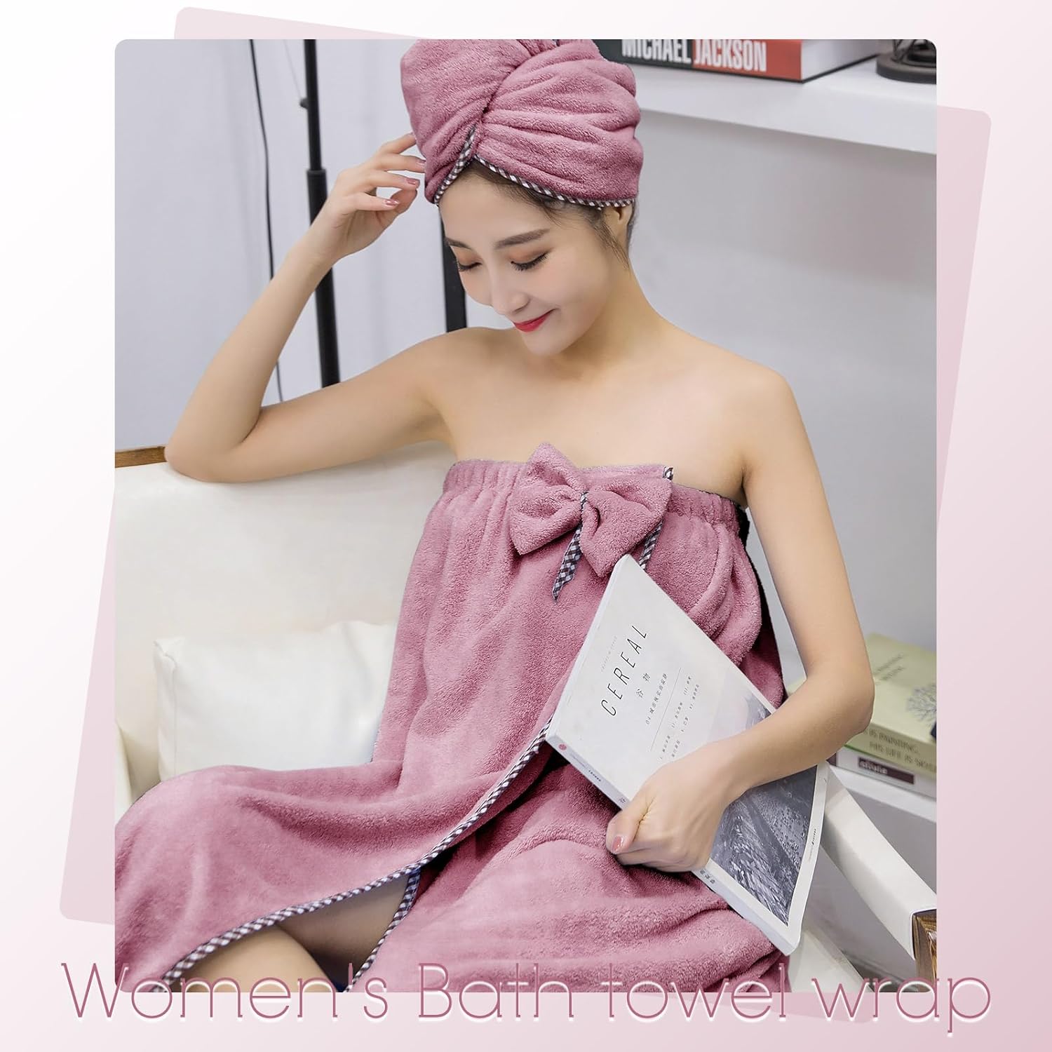 Women Microfiber Bath Towel Wrap - Adjustable Soft Body Wraps Dress with Hair Towel for Shower After Body and Head Cover, Super Absorbent to Quick Drying Hair and Body, Purple - Image 6