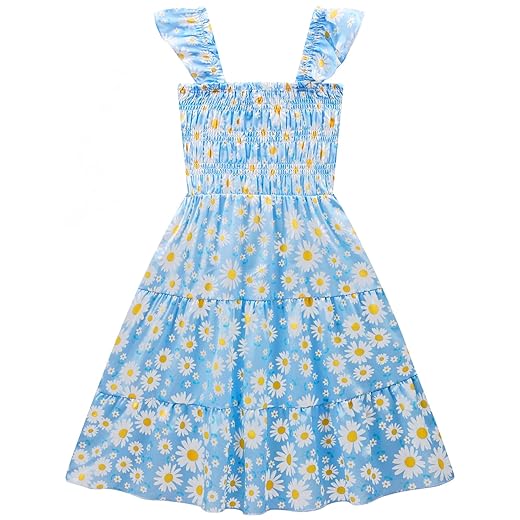 Vestido floral casual de verão, manga com babados, boêmio, em camadas, vestido de festa franzido, 3 a 10 anos