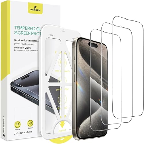 DUMOSONG Paquete de 3 protectores de pantalla para iPhone 15 Pro Max, 6.7 pulgadas, dureza 9H, protector de pantalla de vidrio templado 15 Pro Max