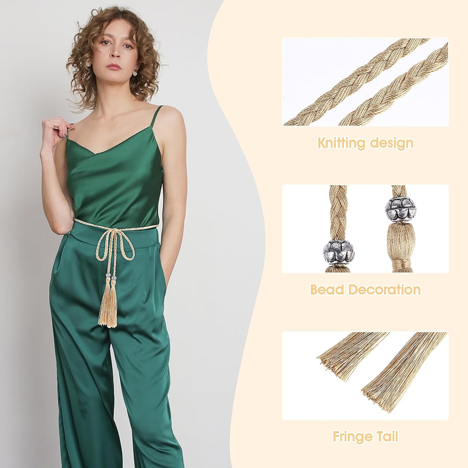 TIESOME Women's Thin Braided Belt Trendy Boho Thin Belt Waistband Tassel Braided Waist Belt for Skirt Dress