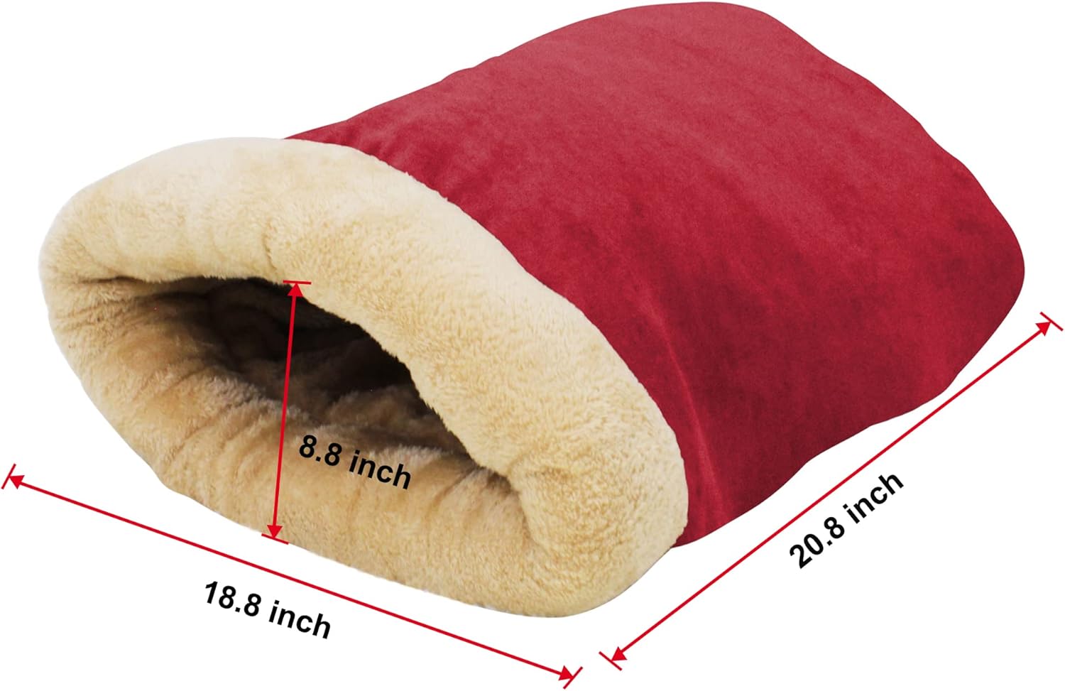 review 4 in 1 Self Warming Burrow Cat Bed, Pet Hideway Sleeping Cuddle Cave (Burgundy)