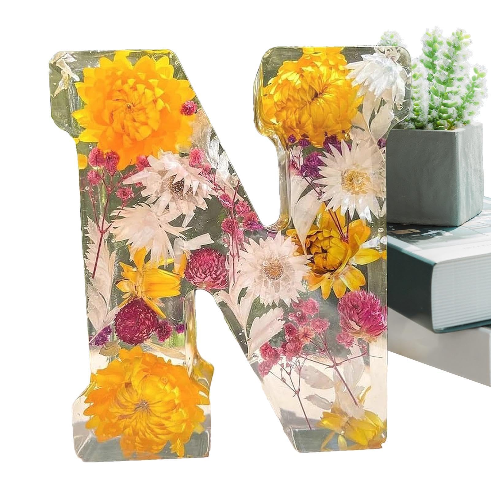 Ancsttu Flower Letter Night Light, Creative Dry Flower Resin Lamp Floral Resin Letter Night Light Table Light Night Lamp Decoration for Birthdays, Holidays, Parties