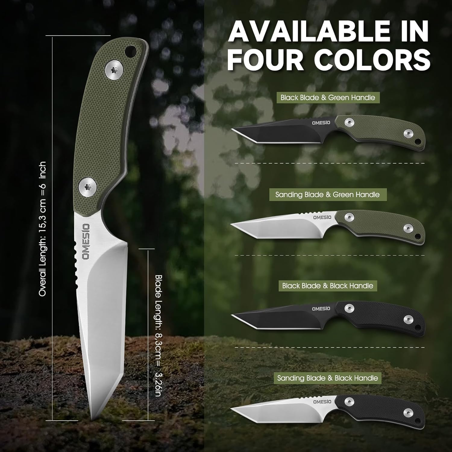Omesio Zarówno Neck Knife EDC, nóż z klipsem, wykonany ze stali D2, mały nóż ze stałym ostrzem z uchwytem G10, Full Tang z etui Kydex i długością ostrza 8,3 cm