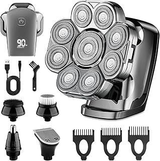 9D Head Shavers for Bald Men, 5-in-1 Electric Razor, Cordless Rechargeable Waterproof Wet/Dry Shaving Grooming Kit for Balder with Nose Trimmer, Massager, LED Smart Display, Gift for Husband Dad