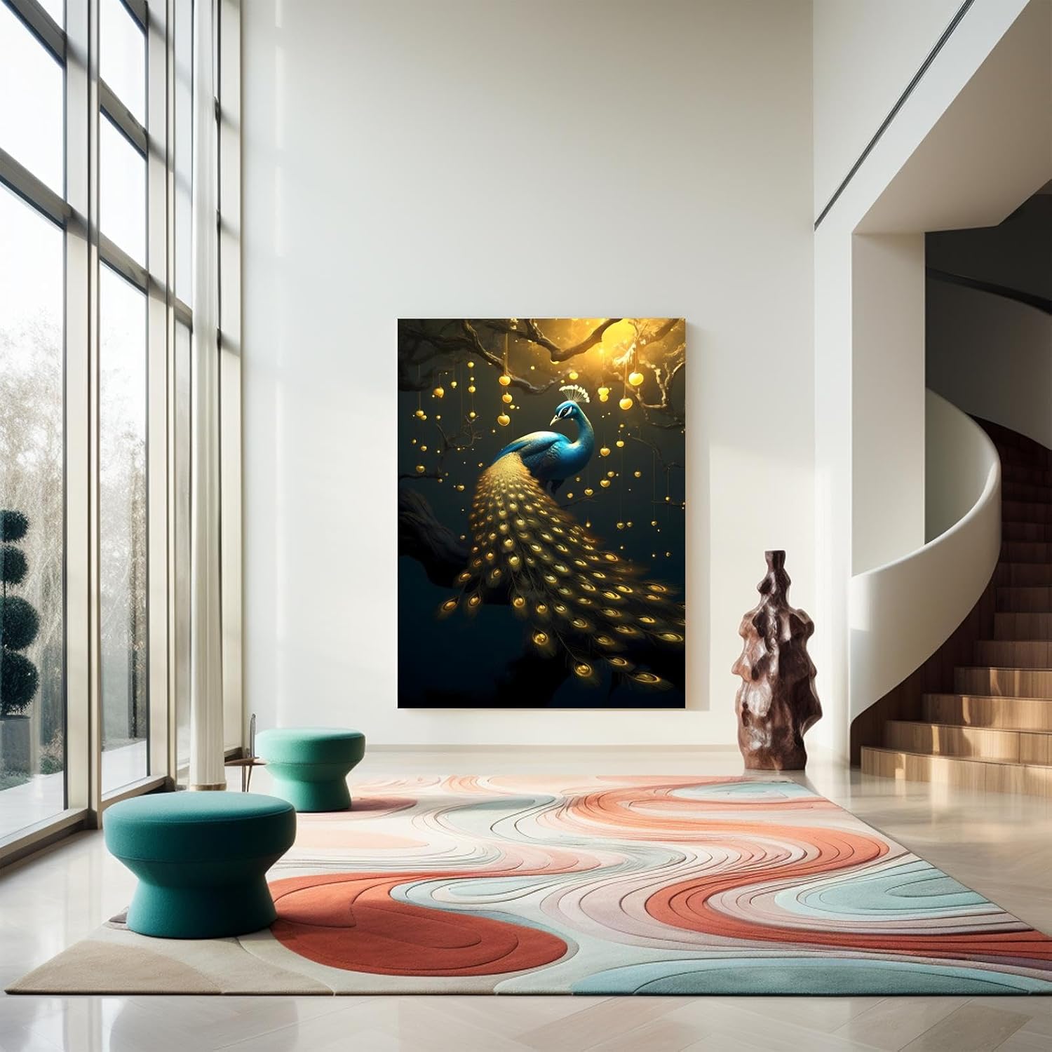 CUEAEAD Peacock Golden Feather Diamond Painting Kit 5D Diamond Painting - by Number Full Round DIY Art Painting Kit for Adults, Warm Room Decor Wall Decor Personalised Gift 20x24 Inch