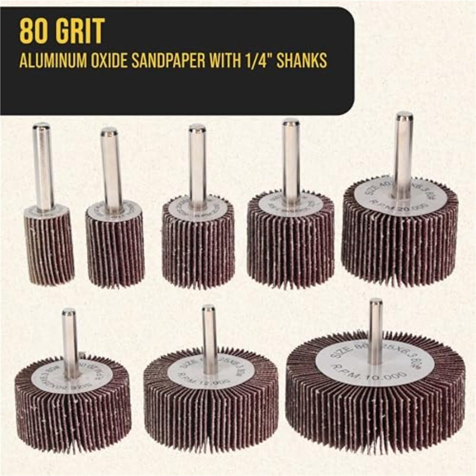 Set di levigatrici con ruota lamellare da 40 pezzi | Con gambo da 1/4" grana 80 for trapano con lamelle cilindriche di 8 dimensioni
