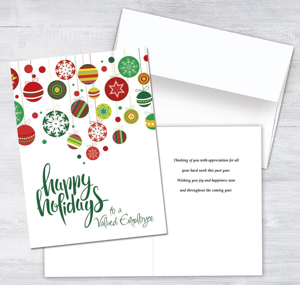 25 Employee Holiday Cards - Colorful Ornament Design - 26 White Envelopes - FSC Mix