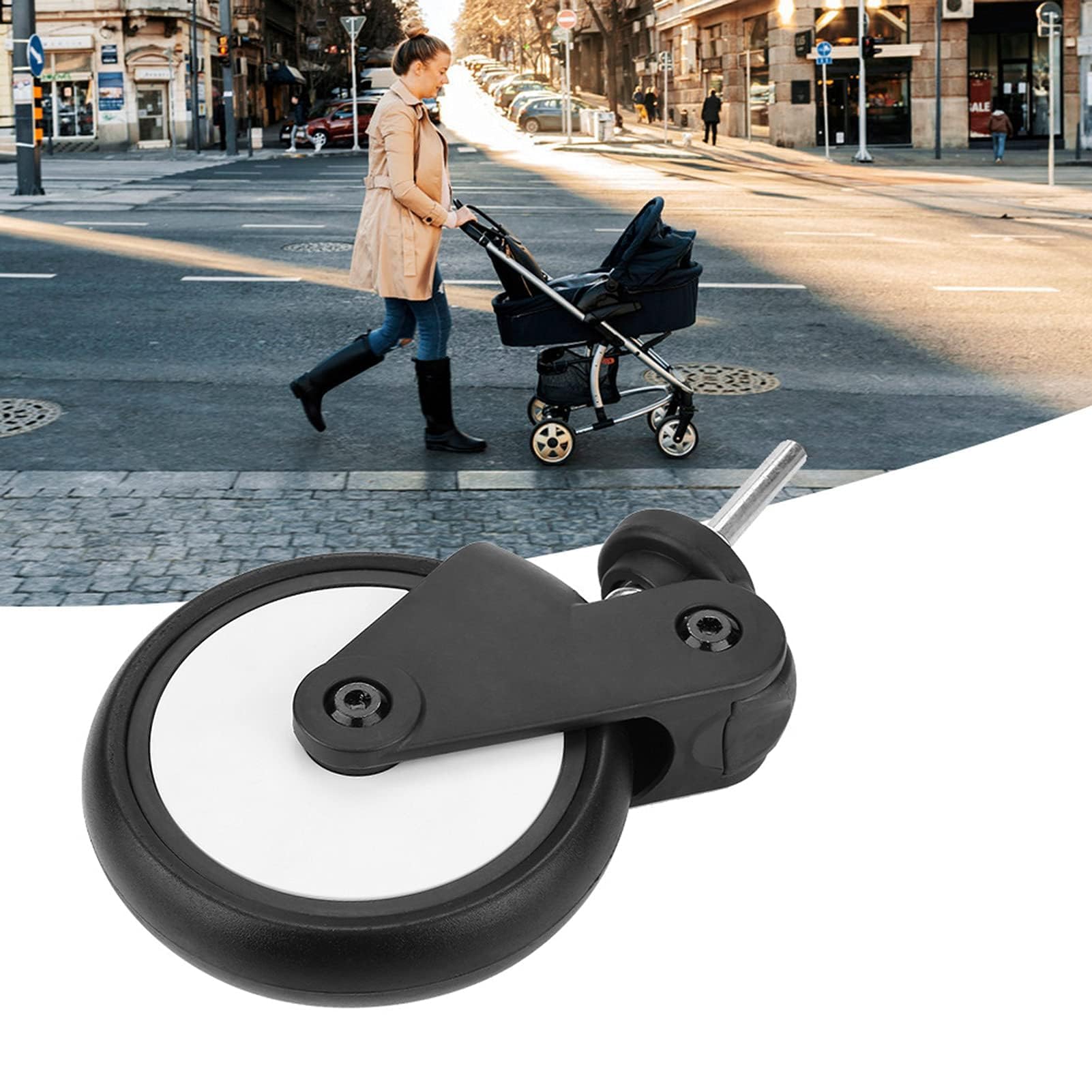 Roues En Caoutchouc Pour Poussette, 1 Paire De Roues De Poussette Pour Enfants En Caoutchouc Naturel Solide, Accessoires De Remplacement Avec Outils (1 Paire Avant)
