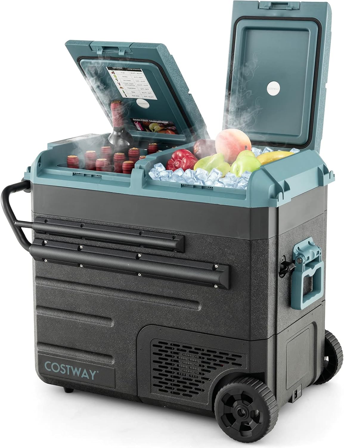 COSTWAY Car Refrigerator with Wheels, 61Quart Dualzone