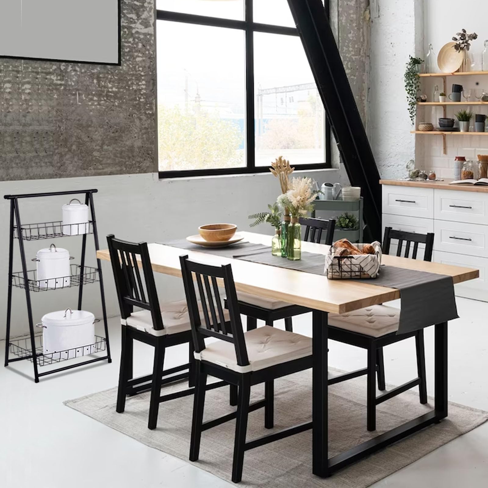 TIENDA EURASIA - Estantería Metálica Escalera, Color Negro, 44 x 31 x 90 cm, Almacenamiento de Cocina, Metalica, 3 Estantes extraibles, Estanteria para Cocina