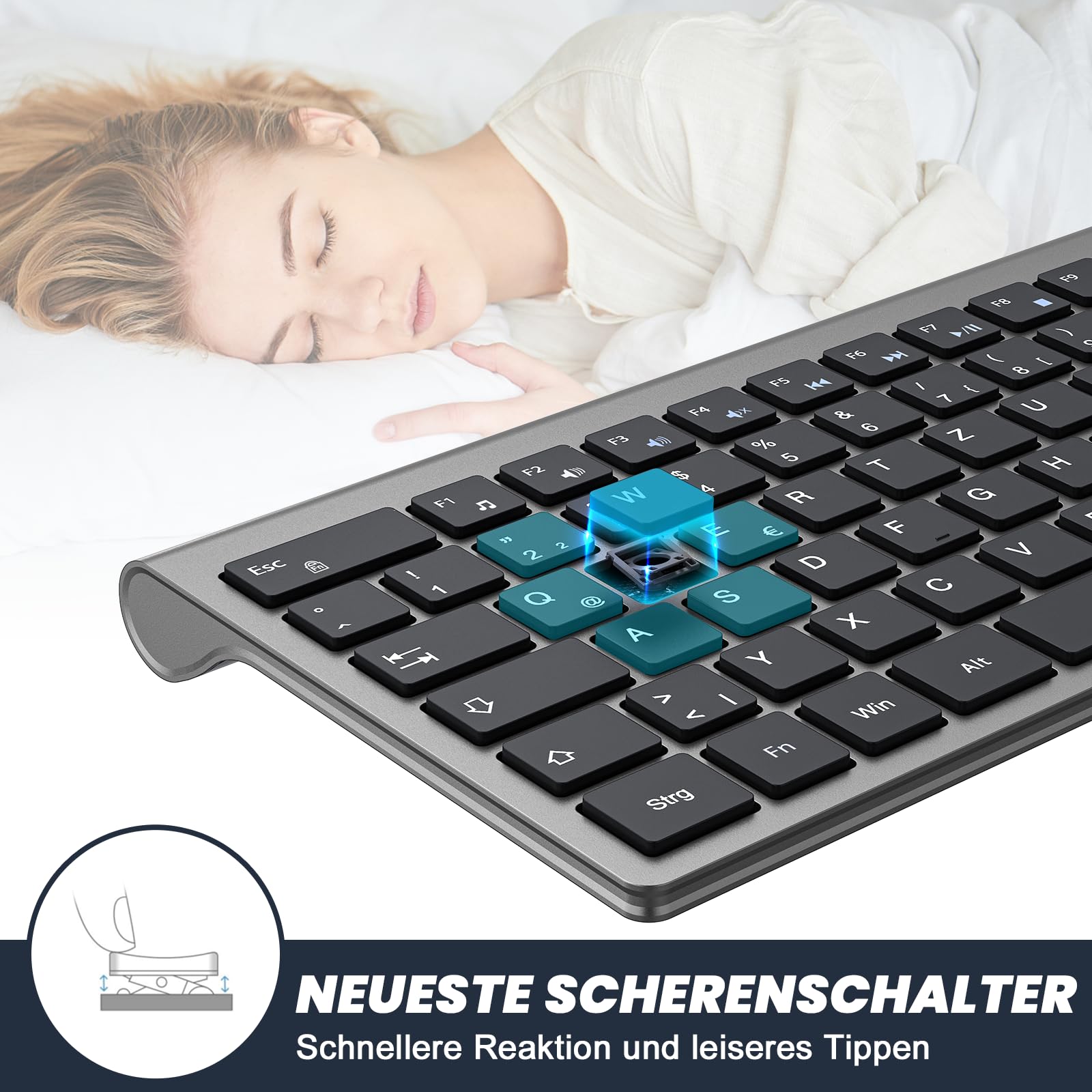 cimetech Tastatur Kabellos 2,4G Aufladbare Full Size Ultraslim Keyboard