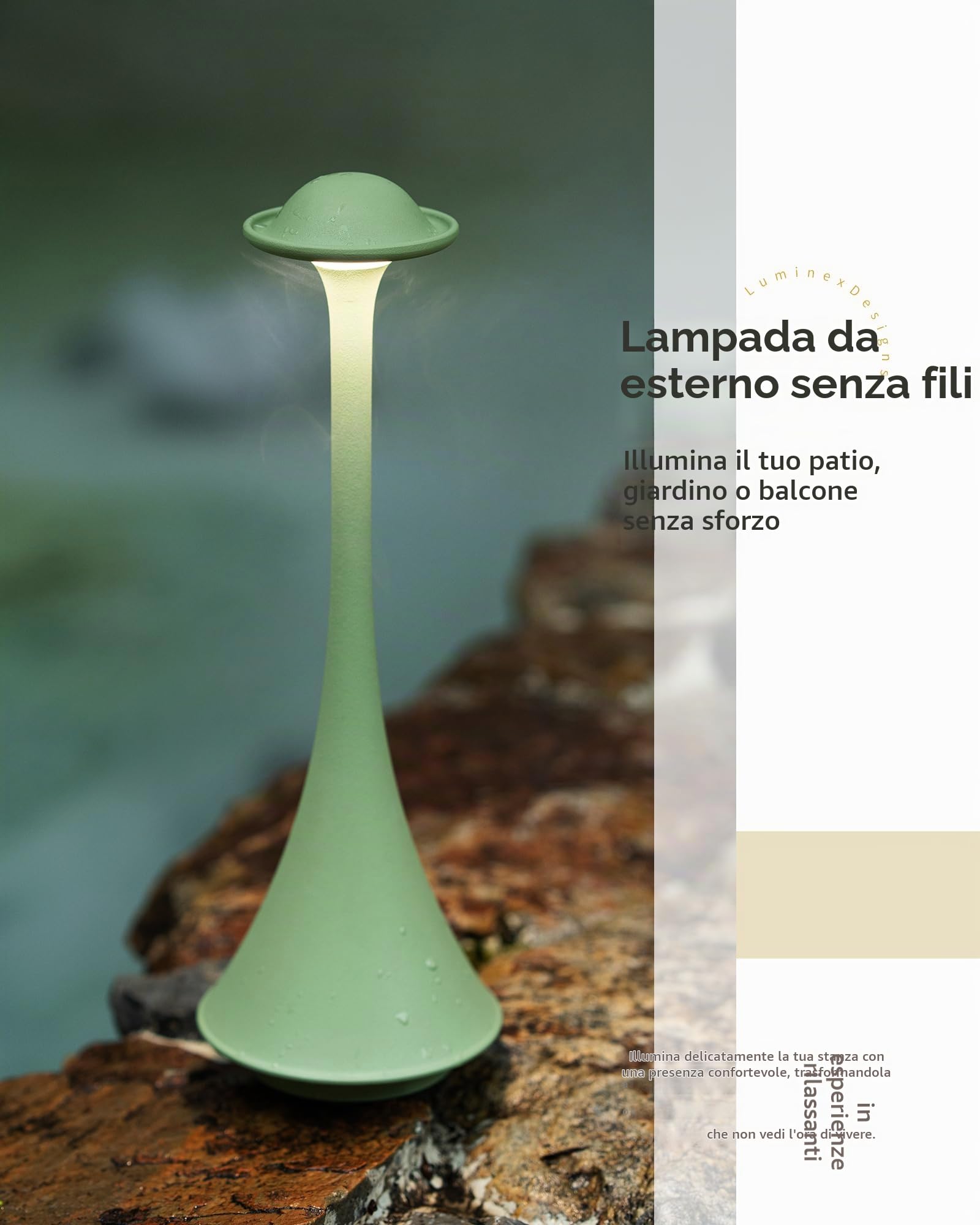 Set 2 Lampade da Tavolo LED Senza Fili Verde AVEL TL15 | Lampada da Tavolo Ricaricabile, Touch Dimmerabile, 3 Temperature di Colore, IP54, per Camera, Soggiorno, Terrazza e Giardino