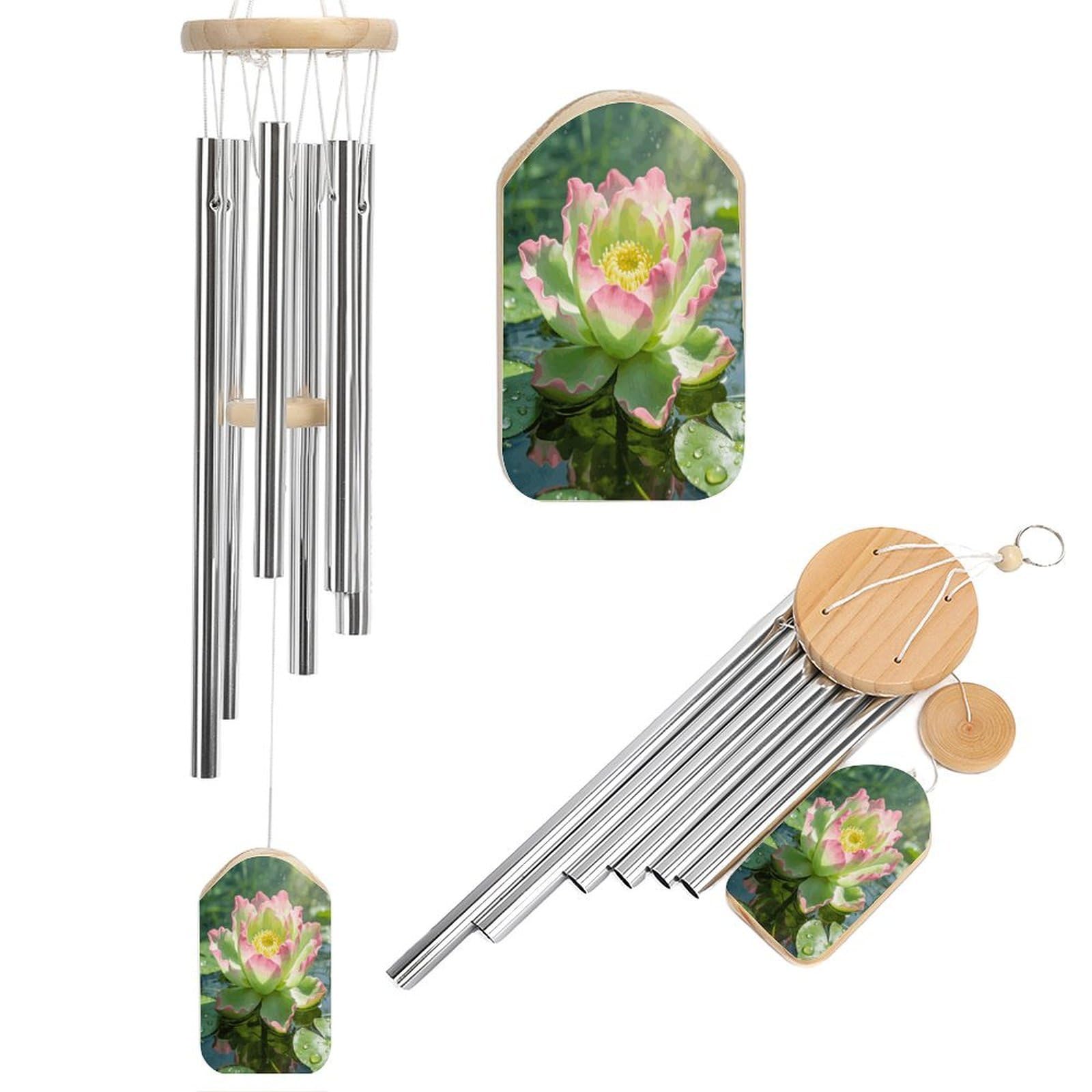 The Green Lotus Holds Dewdrops Wind Chime Large Aluminium Wind Chimes Fashion Classic Wind Chimes Exquisite Memorial Windchimes for Outdoor Garden Patio Decoration Or Gift for Unisex